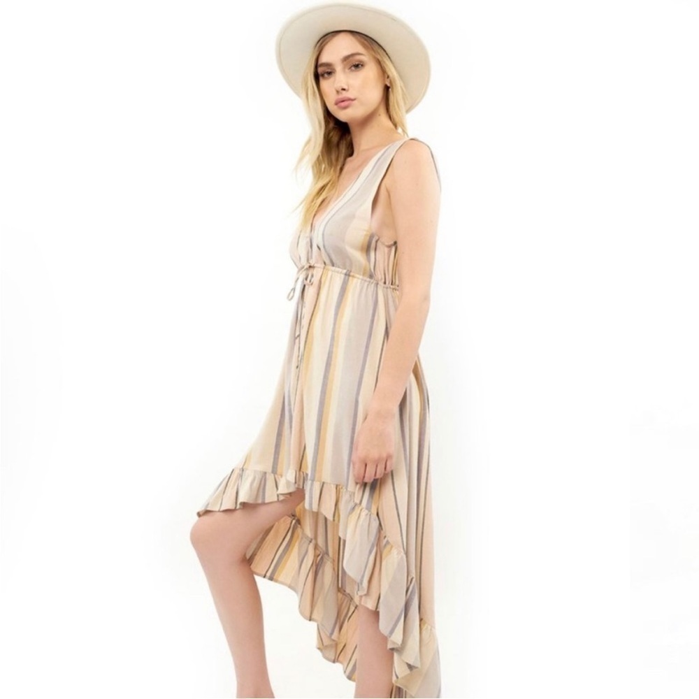 Saltwater Luxe Lovestoned Neutral Striped High Low Dress - Picture 2 of 11